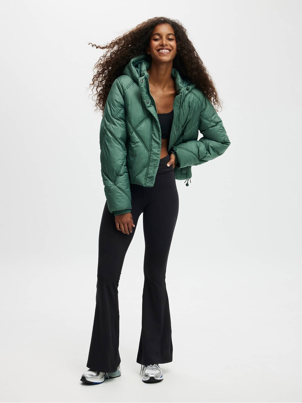 MOTHER Diamond-Quilt Hooded Puffer Jacket Cotton On The mother Puffer Green Med - Picture 9 of 10